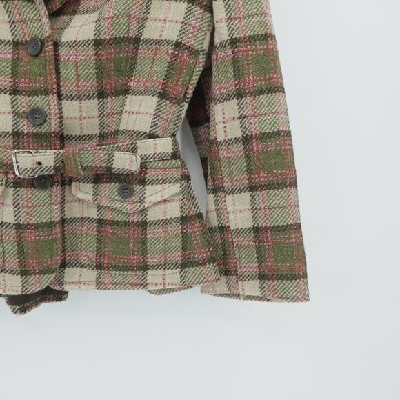 Express Blazer Sz 8 Beige Plaid Y2K Preppy Academia Equestrian English Country - Picture 10 of 13
